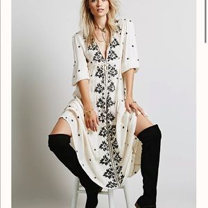 Free People Cream and Black Midi Dress